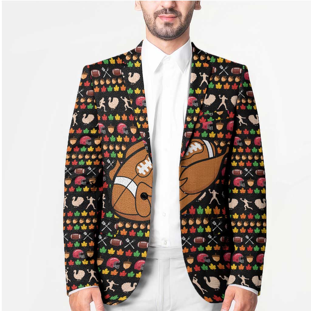 Merry Christmas Turkey Football Blazer Fall Leaves Pattern for Game Day Fans - Wonder Print Shop