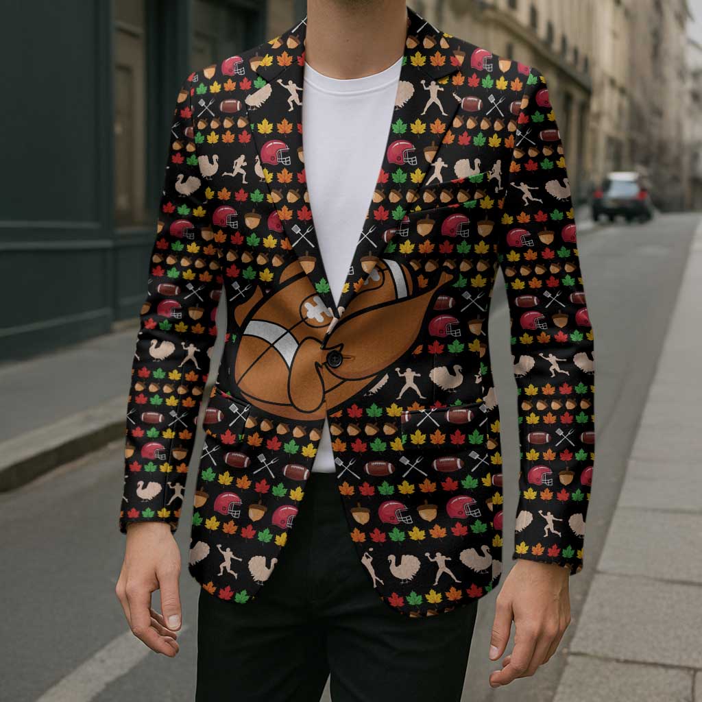 Merry Christmas Turkey Football Blazer Fall Leaves Pattern for Game Day Fans - Wonder Print Shop