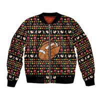 Merry Christmas Turkey Football Bomber Jacket Fall Leaves Pattern for Game Day Fans - Wonder Print Shop