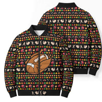 Merry Christmas Turkey Football Bomber Puffer Jacket Fall Leaves Pattern for Game Day Fans - Wonder Print Shop