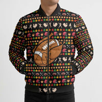 Merry Christmas Turkey Football Bomber Puffer Jacket Fall Leaves Pattern for Game Day Fans - Wonder Print Shop