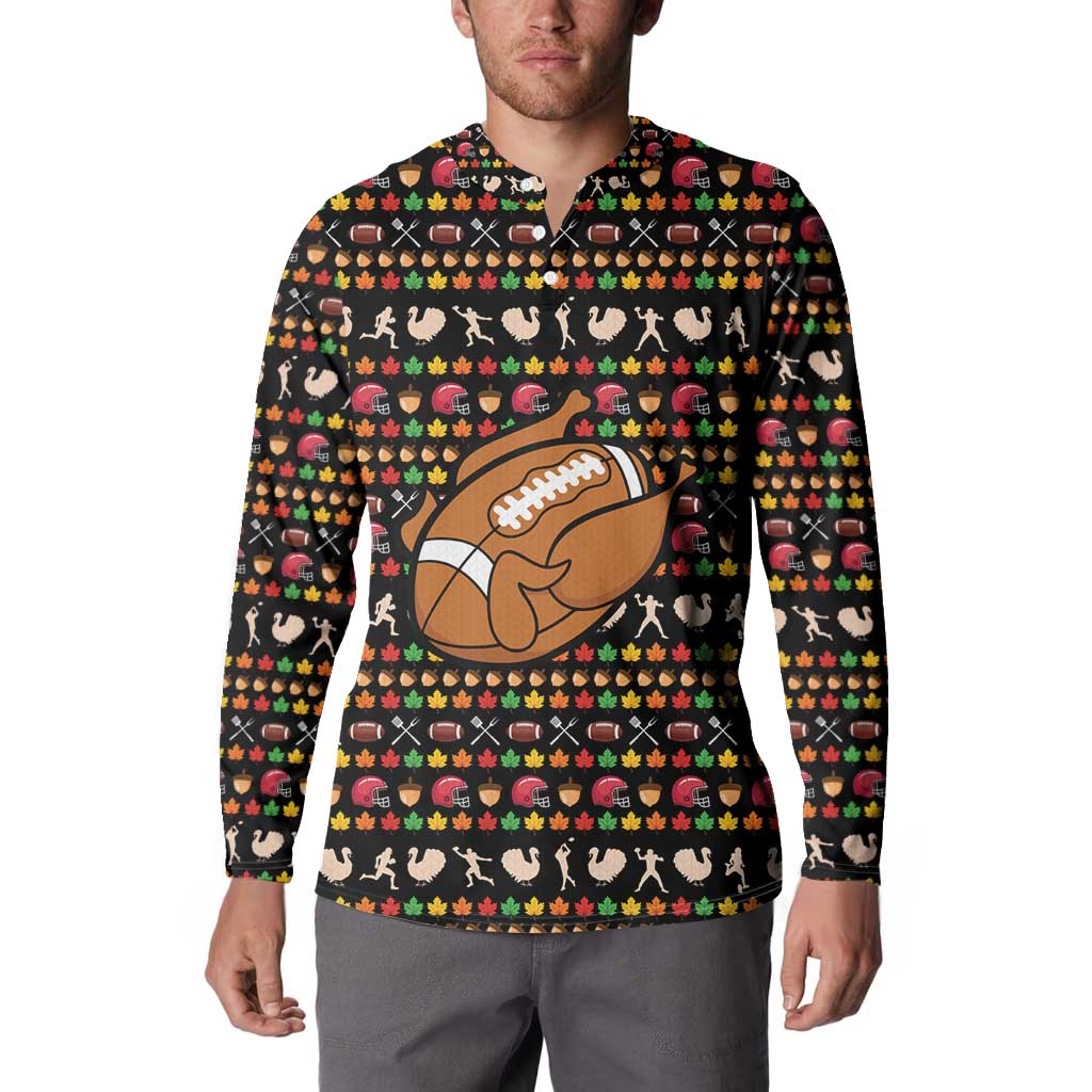 Merry Christmas Turkey Football Button Sweatshirt Fall Leaves Pattern for Game Day Fans - Wonder Print Shop