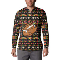 Merry Christmas Turkey Football Button Sweatshirt Fall Leaves Pattern for Game Day Fans - Wonder Print Shop