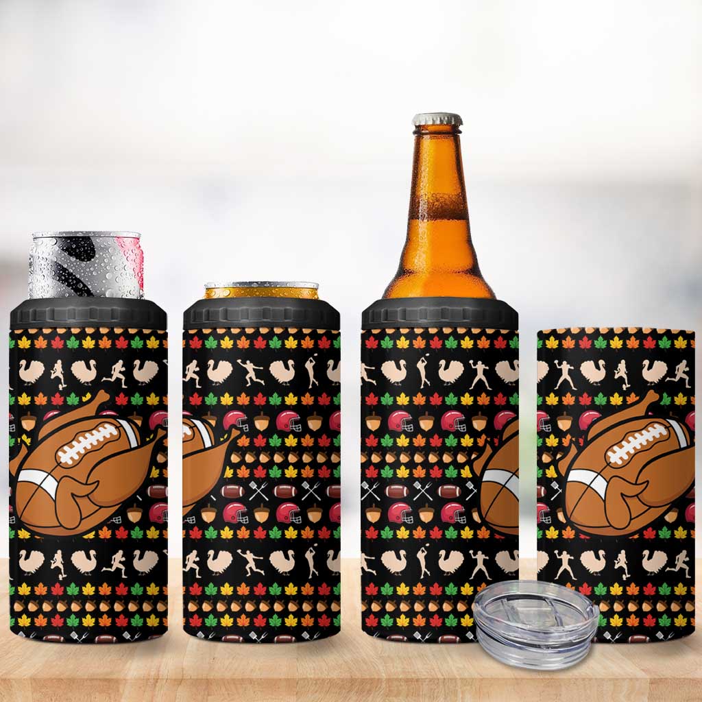 Merry Christmas Turkey Football 4 in 1 Can Cooler Tumbler Fall Leaves Pattern for Game Day Fans - Wonder Print Shop