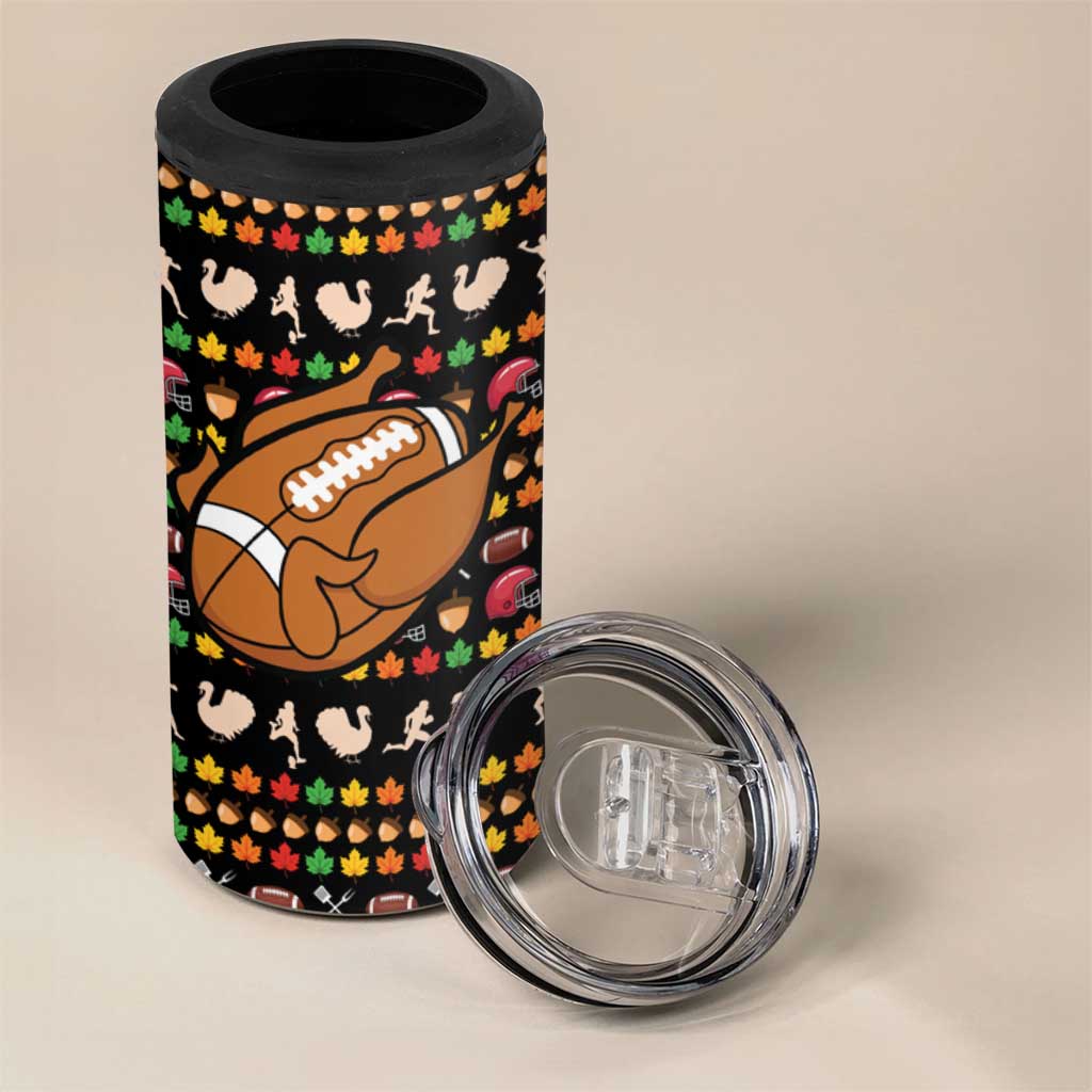 Merry Christmas Turkey Football 4 in 1 Can Cooler Tumbler Fall Leaves Pattern for Game Day Fans - Wonder Print Shop