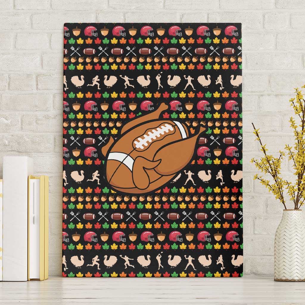 Merry Christmas Turkey Football Canvas Wall Art Fall Leaves Pattern for Game Day Fans - Wonder Print Shop