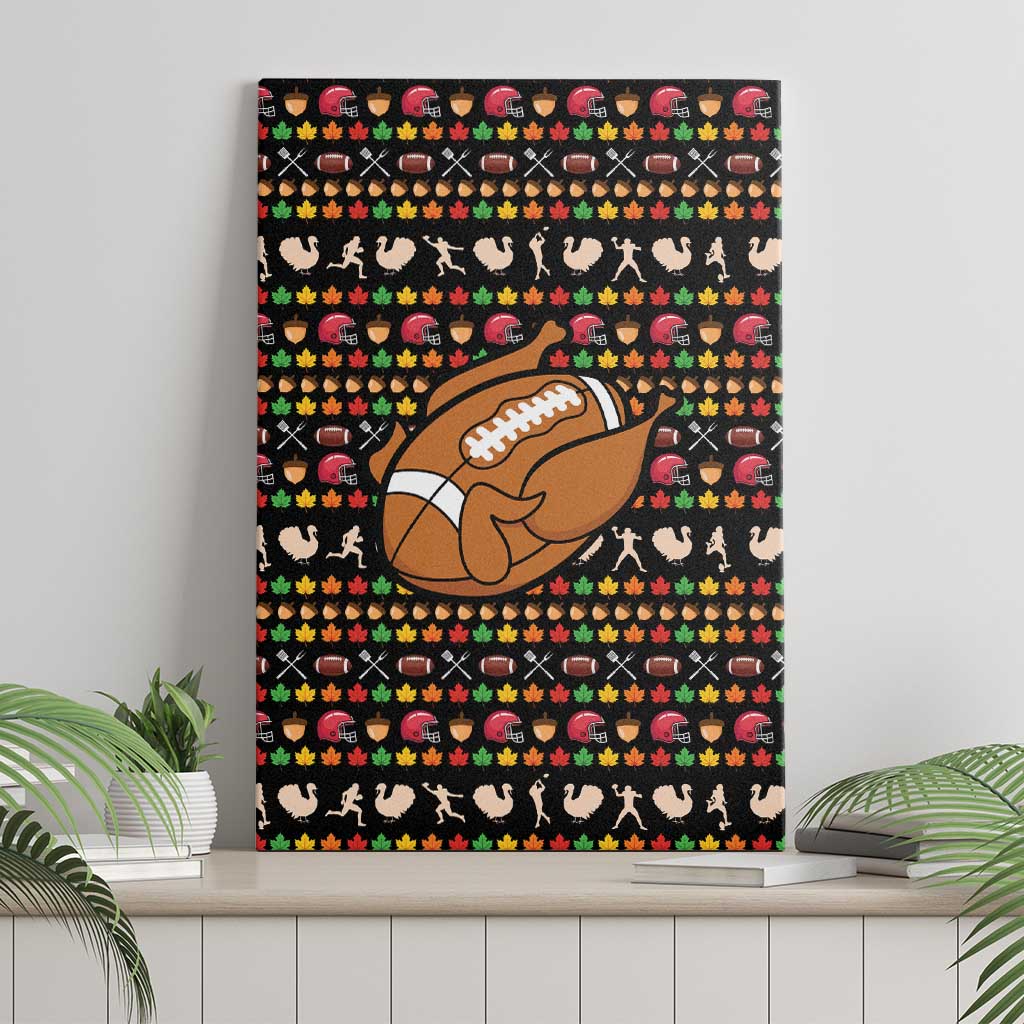 Merry Christmas Turkey Football Canvas Wall Art Fall Leaves Pattern for Game Day Fans - Wonder Print Shop