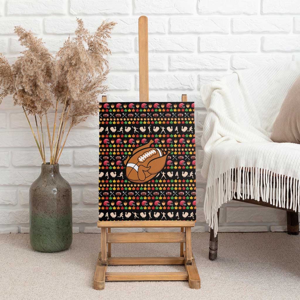 Merry Christmas Turkey Football Canvas Wall Art Fall Leaves Pattern for Game Day Fans - Wonder Print Shop