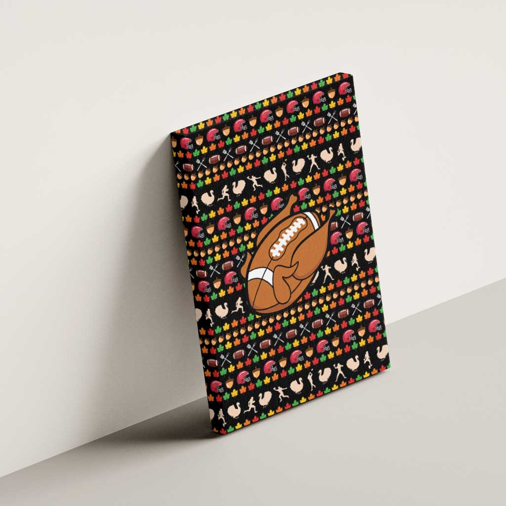 Merry Christmas Turkey Football Canvas Wall Art Fall Leaves Pattern for Game Day Fans - Wonder Print Shop