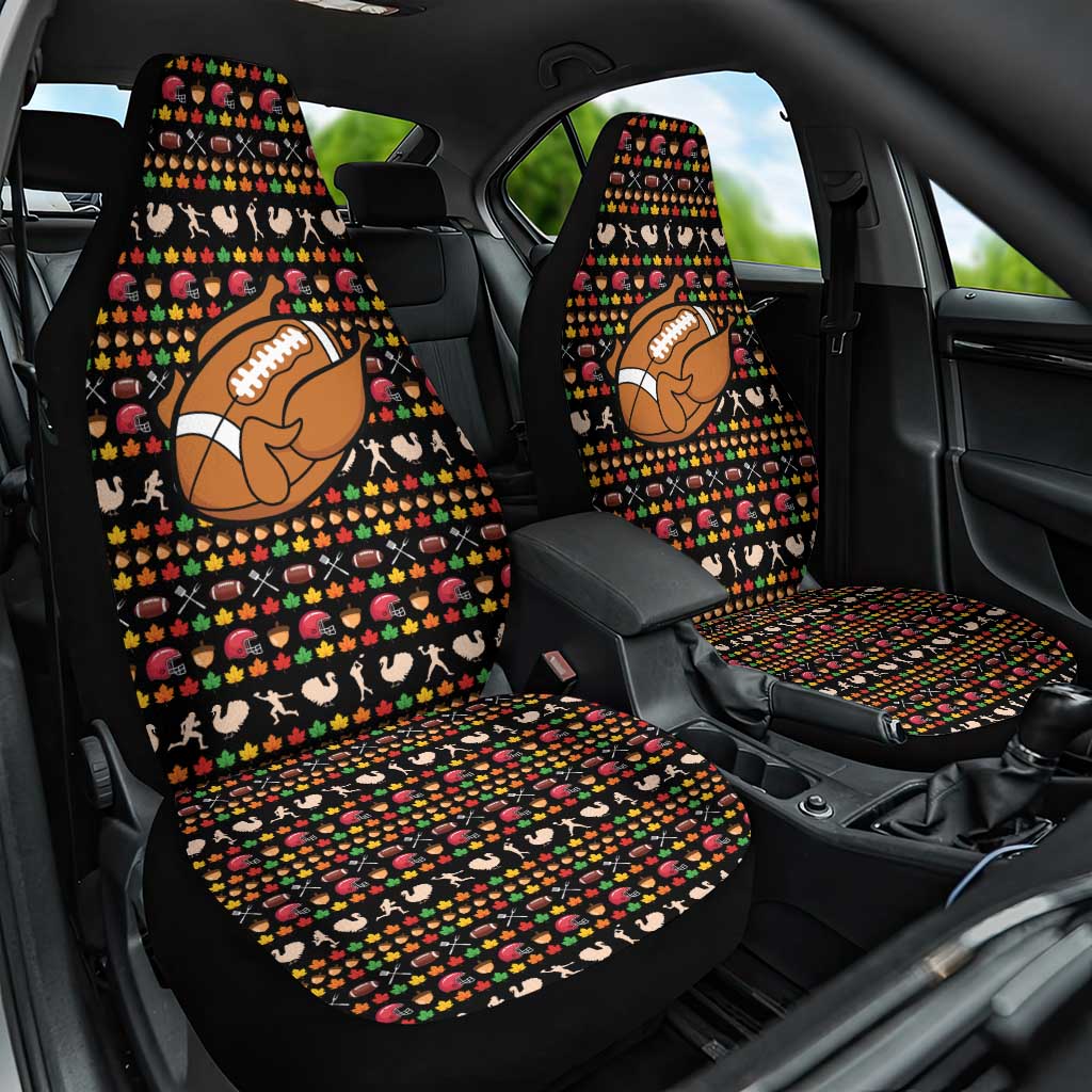 Merry Christmas Turkey Football Car Seat Cover Fall Leaves Pattern for Game Day Fans - Wonder Print Shop