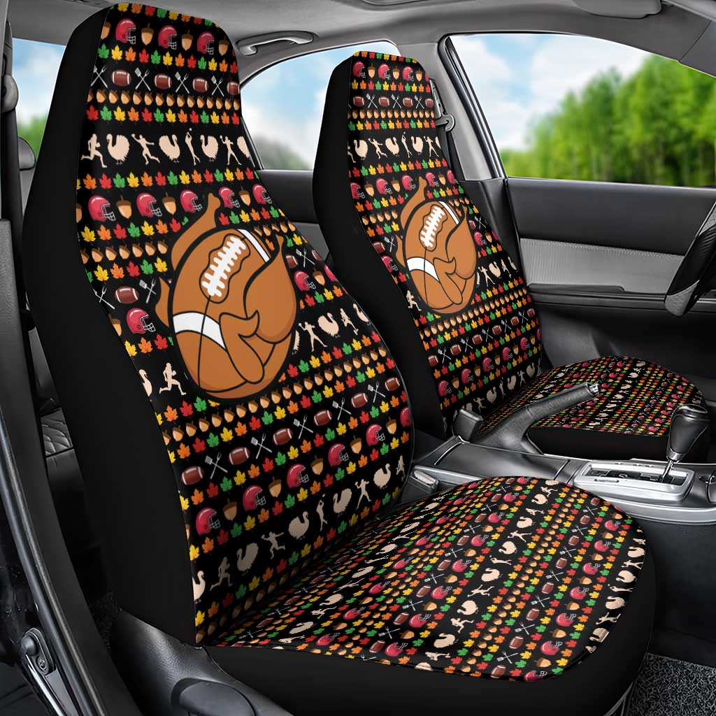Merry Christmas Turkey Football Car Seat Cover Fall Leaves Pattern for Game Day Fans - Wonder Print Shop