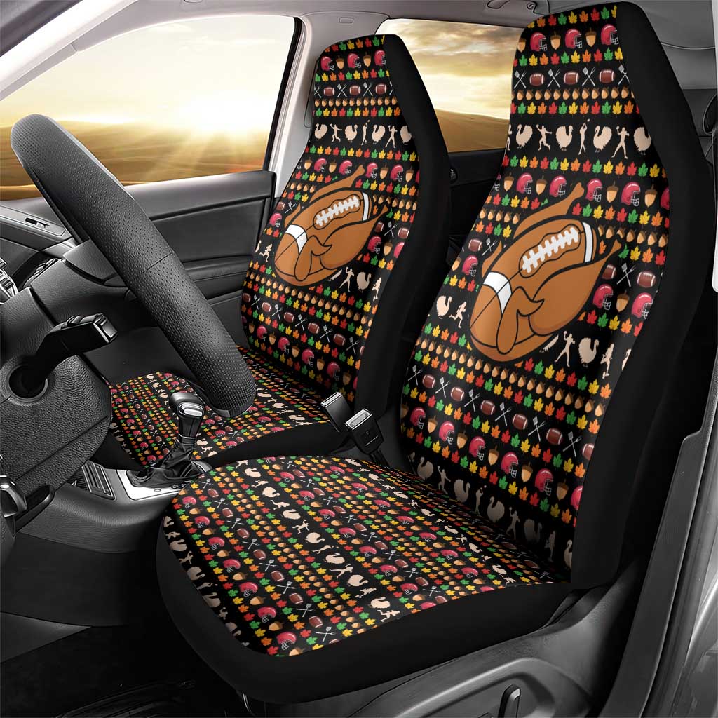 Merry Christmas Turkey Football Car Seat Cover Fall Leaves Pattern for Game Day Fans - Wonder Print Shop