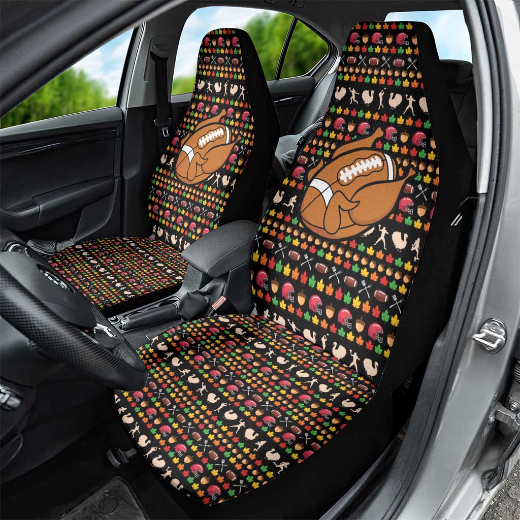 Merry Christmas Turkey Football Car Seat Cover Fall Leaves Pattern for Game Day Fans - Wonder Print Shop