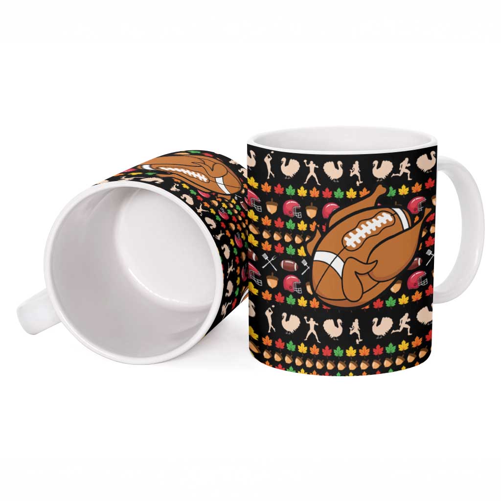 Merry Christmas Turkey Football Ceramic Mug Fall Leaves Pattern for Game Day Fans - Wonder Print Shop