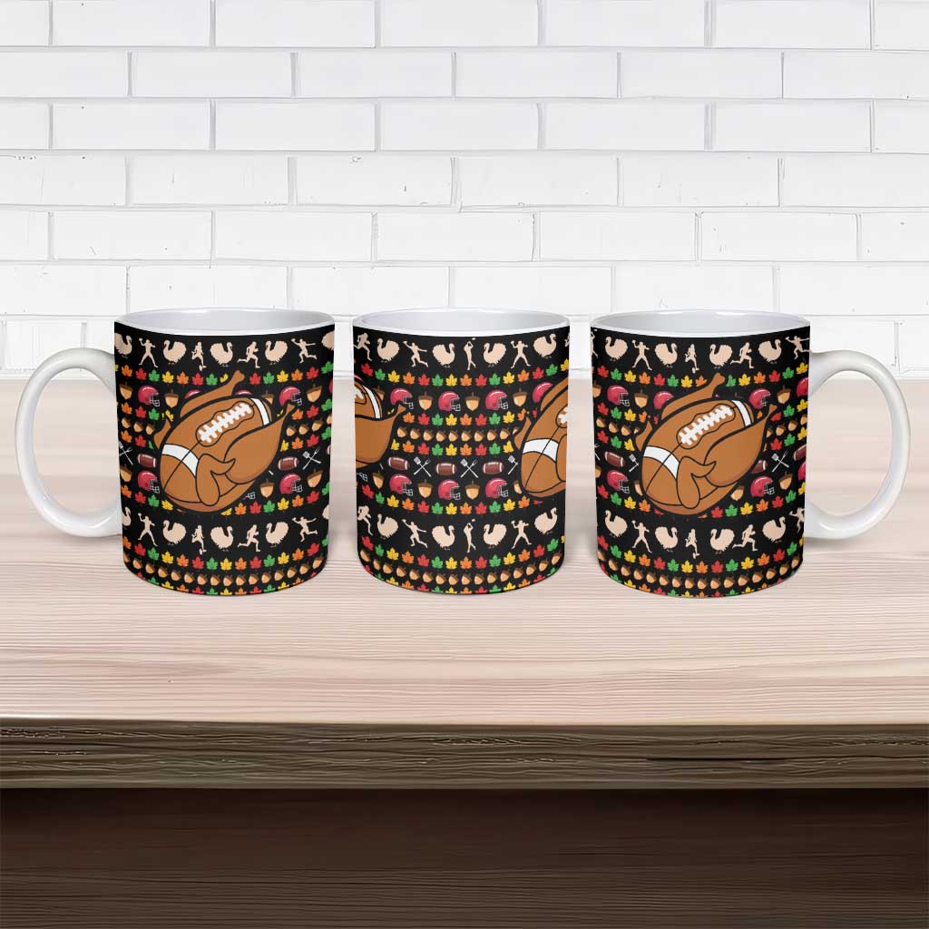 Merry Christmas Turkey Football Ceramic Mug Fall Leaves Pattern for Game Day Fans - Wonder Print Shop