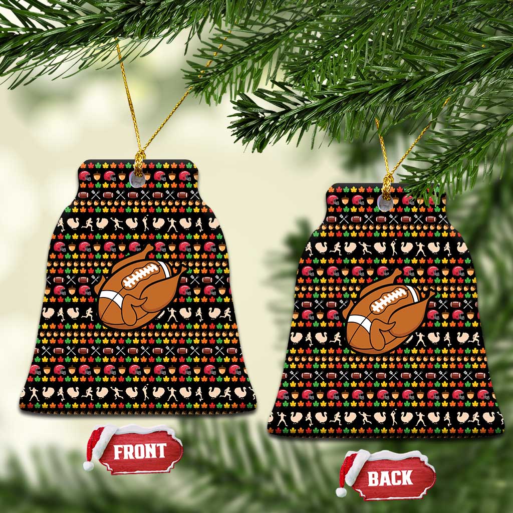 Merry Christmas Turkey Football Ceramic Ornament Fall Leaves Pattern for Game Day Fans - Wonder Print Shop