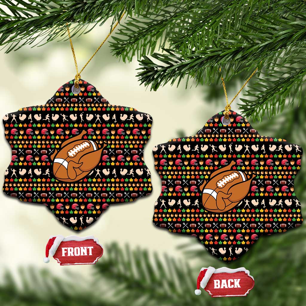 Merry Christmas Turkey Football Ceramic Ornament Fall Leaves Pattern for Game Day Fans - Wonder Print Shop