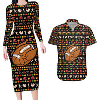 Merry Christmas Turkey Football Couples Matching Long Sleeve Bodycon Dress and Hawaiian Shirt Fall Leaves Pattern for Game Day Fans - Wonder Print Shop