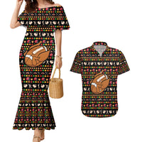 Merry Christmas Turkey Football Couples Matching Mermaid Dress and Hawaiian Shirt Fall Leaves Pattern for Game Day Fans - Wonder Print Shop