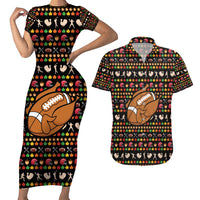 Merry Christmas Turkey Football Couples Matching Short Sleeve Bodycon Dress and Hawaiian Shirt Fall Leaves Pattern for Game Day Fans - Wonder Print Shop