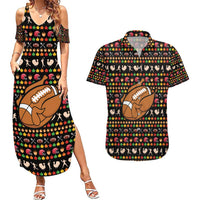 Merry Christmas Turkey Football Couples Matching Summer Maxi Dress and Hawaiian Shirt Fall Leaves Pattern for Game Day Fans - Wonder Print Shop