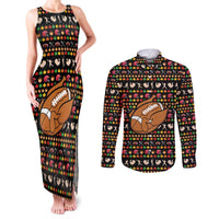 Merry Christmas Turkey Football Couples Matching Tank Maxi Dress and Long Sleeve Button Shirt Fall Leaves Pattern for Game Day Fans - Wonder Print Shop
