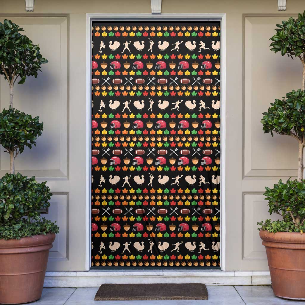Merry Christmas Turkey Football Door Cover Fall Leaves Pattern for Game Day Fans - Wonder Print Shop
