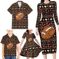 Merry Christmas Turkey Football Family Matching Long Sleeve Bodycon Dress and Hawaiian Shirt Fall Leaves Pattern for Game Day Fans - Wonder Print Shop
