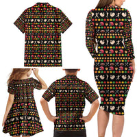 Merry Christmas Turkey Football Family Matching Long Sleeve Bodycon Dress and Hawaiian Shirt Fall Leaves Pattern for Game Day Fans - Wonder Print Shop