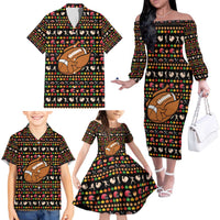 Merry Christmas Turkey Football Family Matching Off The Shoulder Long Sleeve Dress and Hawaiian Shirt Fall Leaves Pattern for Game Day Fans - Wonder Print Shop