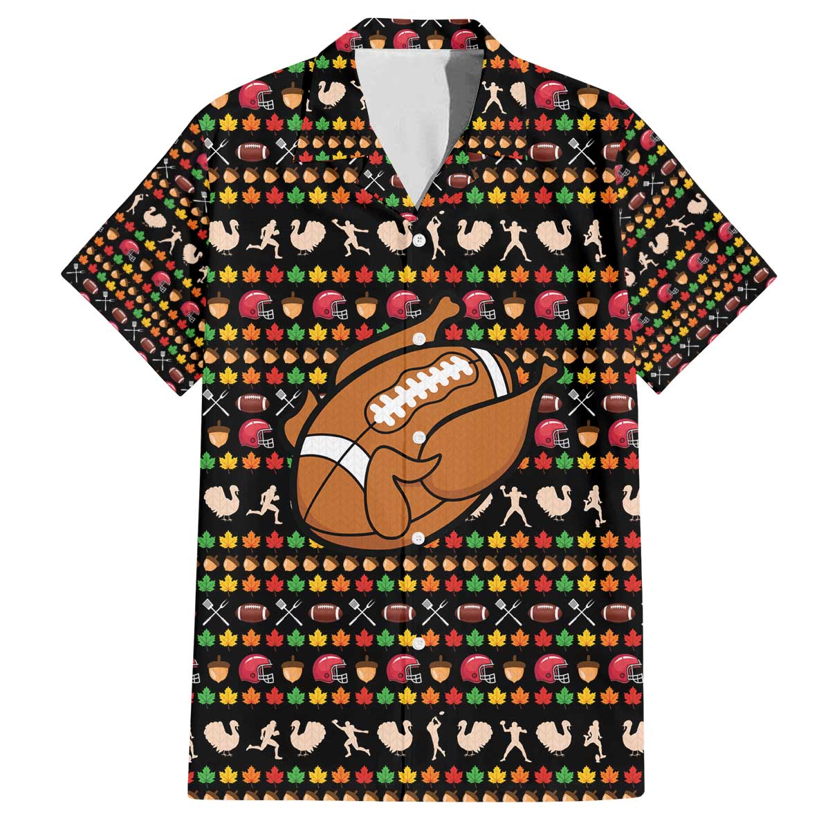 Merry Christmas Turkey Football Family Matching Off The Shoulder Long Sleeve Dress and Hawaiian Shirt Fall Leaves Pattern for Game Day Fans - Wonder Print Shop