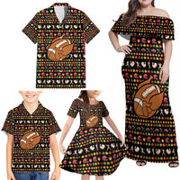 Merry Christmas Turkey Football Family Matching Off Shoulder Maxi Dress and Hawaiian Shirt Fall Leaves Pattern for Game Day Fans - Wonder Print Shop