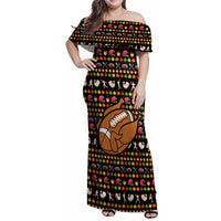 Merry Christmas Turkey Football Family Matching Off Shoulder Maxi Dress and Hawaiian Shirt Fall Leaves Pattern for Game Day Fans - Wonder Print Shop