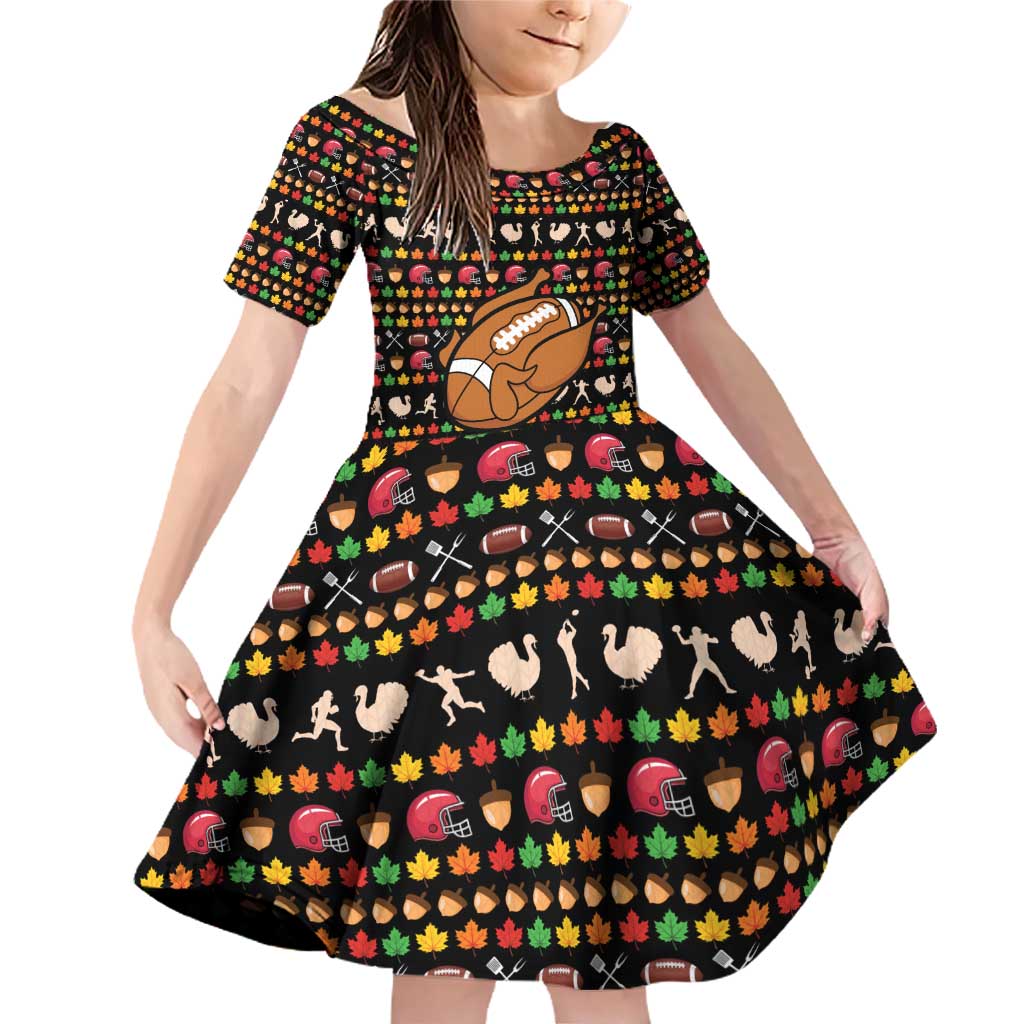 Merry Christmas Turkey Football Family Matching Off Shoulder Short Dress and Hawaiian Shirt Fall Leaves Pattern for Game Day Fans - Wonder Print Shop