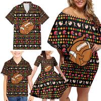 Merry Christmas Turkey Football Family Matching Off Shoulder Short Dress and Hawaiian Shirt Fall Leaves Pattern for Game Day Fans - Wonder Print Shop