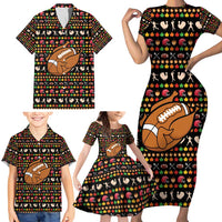 Merry Christmas Turkey Football Family Matching Short Sleeve Bodycon Dress and Hawaiian Shirt Fall Leaves Pattern for Game Day Fans - Wonder Print Shop