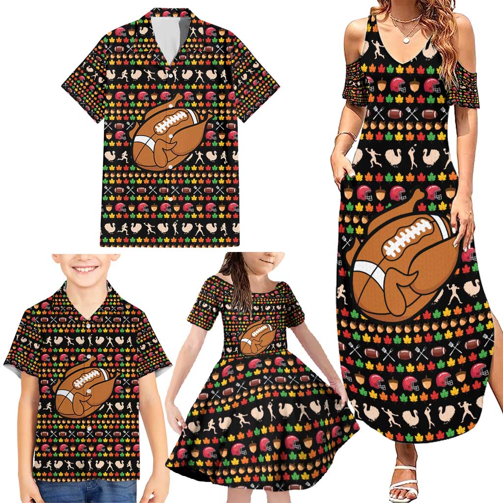 Merry Christmas Turkey Football Family Matching Summer Maxi Dress and Hawaiian Shirt Fall Leaves Pattern for Game Day Fans - Wonder Print Shop