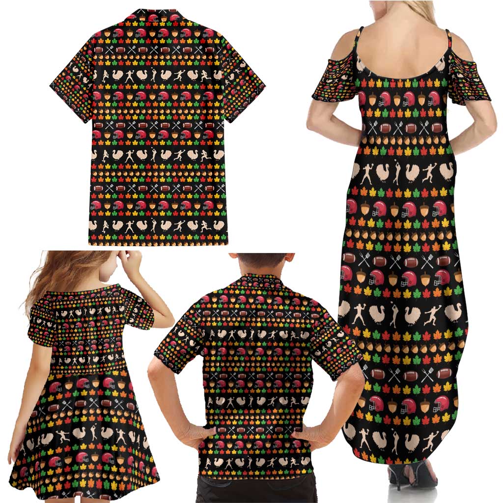 Merry Christmas Turkey Football Family Matching Summer Maxi Dress and Hawaiian Shirt Fall Leaves Pattern for Game Day Fans - Wonder Print Shop