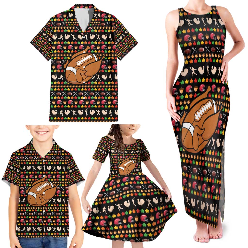 Merry Christmas Turkey Football Family Matching Tank Maxi Dress and Hawaiian Shirt Fall Leaves Pattern for Game Day Fans - Wonder Print Shop