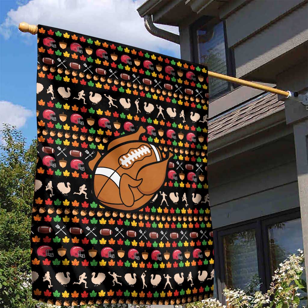 Merry Christmas Turkey Football Garden Flag Fall Leaves Pattern for Game Day Fans - Wonder Print Shop
