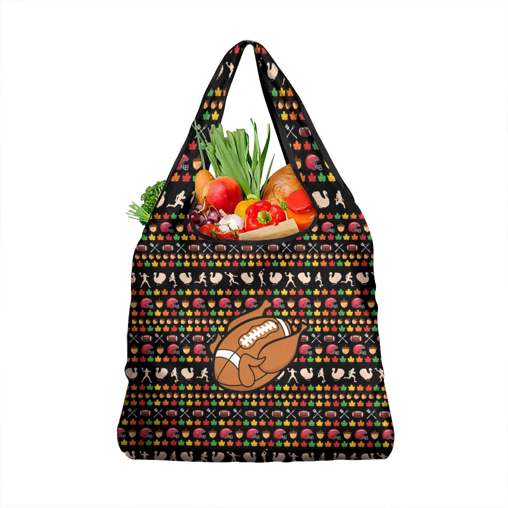 Merry Christmas Turkey Football Grocery Bag Fall Leaves Pattern for Game Day Fans - Wonder Print Shop