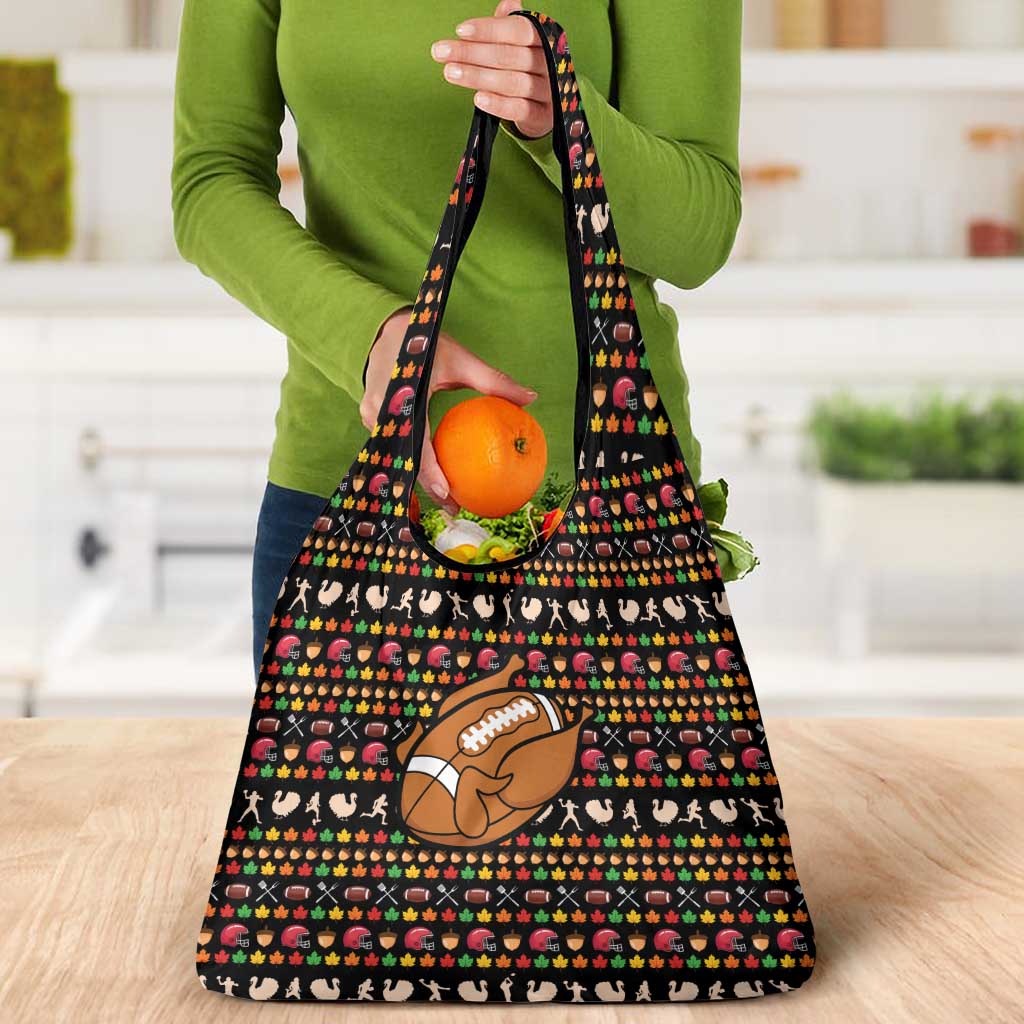 Merry Christmas Turkey Football Grocery Bag Fall Leaves Pattern for Game Day Fans - Wonder Print Shop