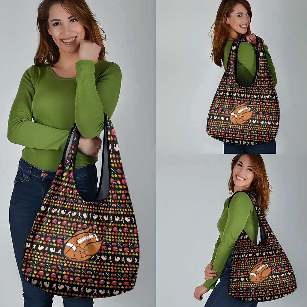 Merry Christmas Turkey Football Grocery Bag Fall Leaves Pattern for Game Day Fans - Wonder Print Shop