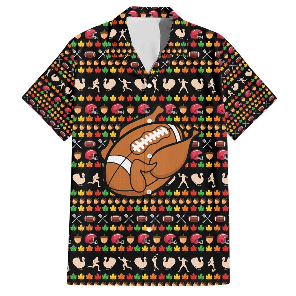 Merry Christmas Turkey Football Hawaiian Shirt Fall Leaves Pattern for Game Day Fans - Wonder Print Shop