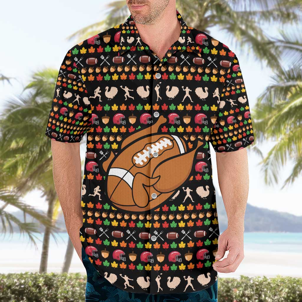 Merry Christmas Turkey Football Hawaiian Shirt Fall Leaves Pattern for Game Day Fans - Wonder Print Shop