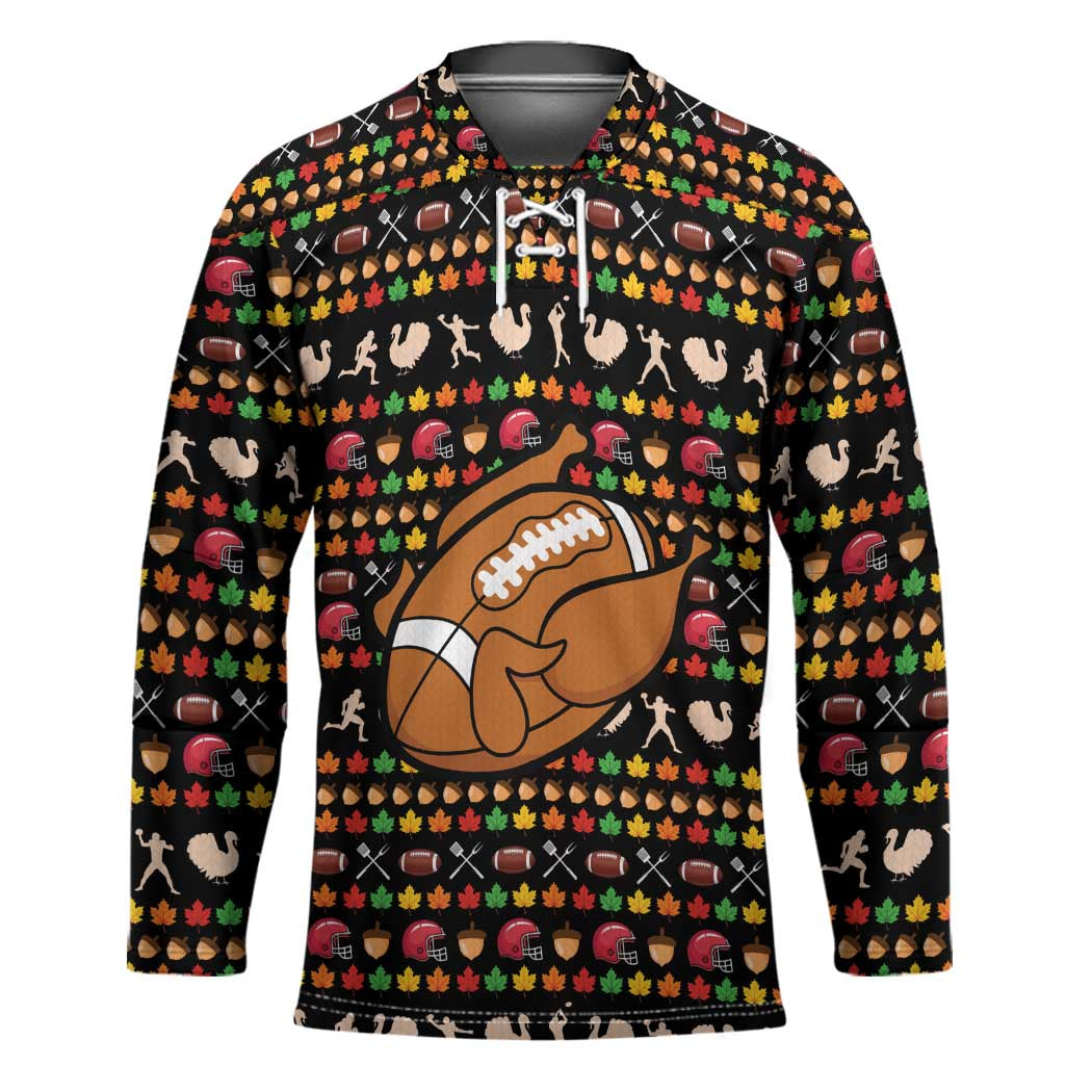 Merry Christmas Turkey Football Hockey Jersey Fall Leaves Pattern for Game Day Fans - Wonder Print Shop