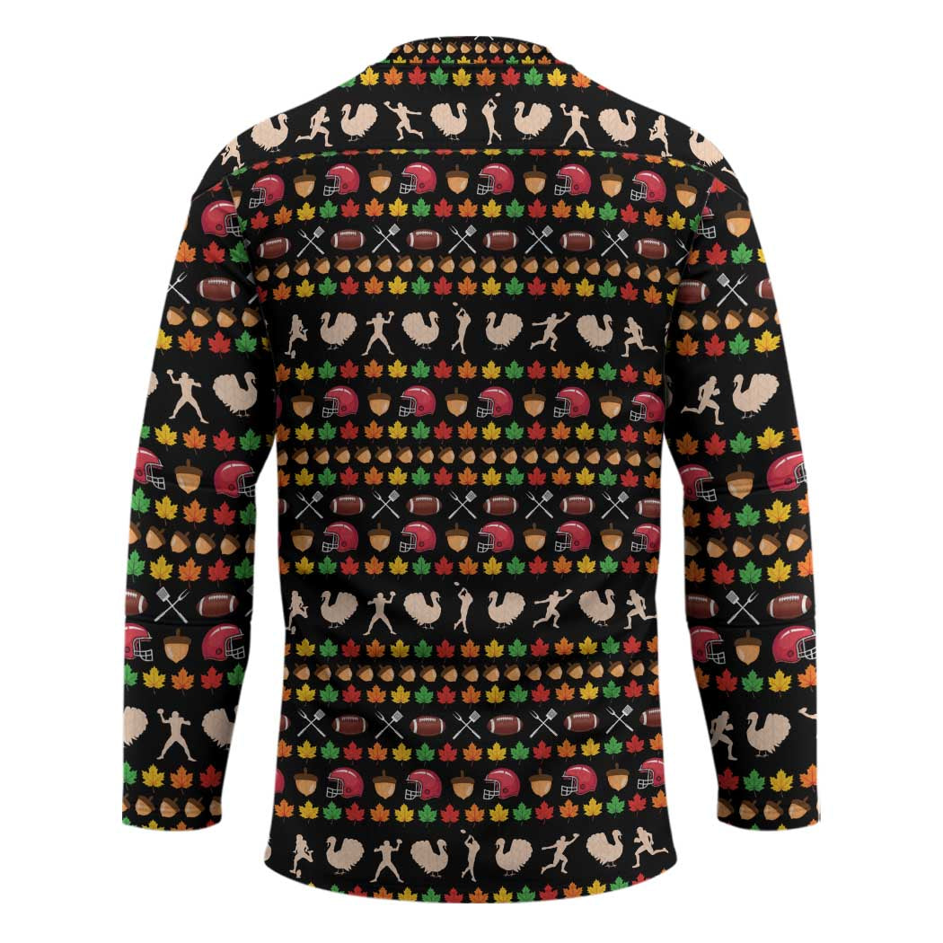 Merry Christmas Turkey Football Hockey Jersey Fall Leaves Pattern for Game Day Fans - Wonder Print Shop