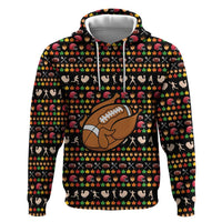 Merry Christmas Turkey Football Hoodie Fall Leaves Pattern for Game Day Fans - Wonder Print Shop