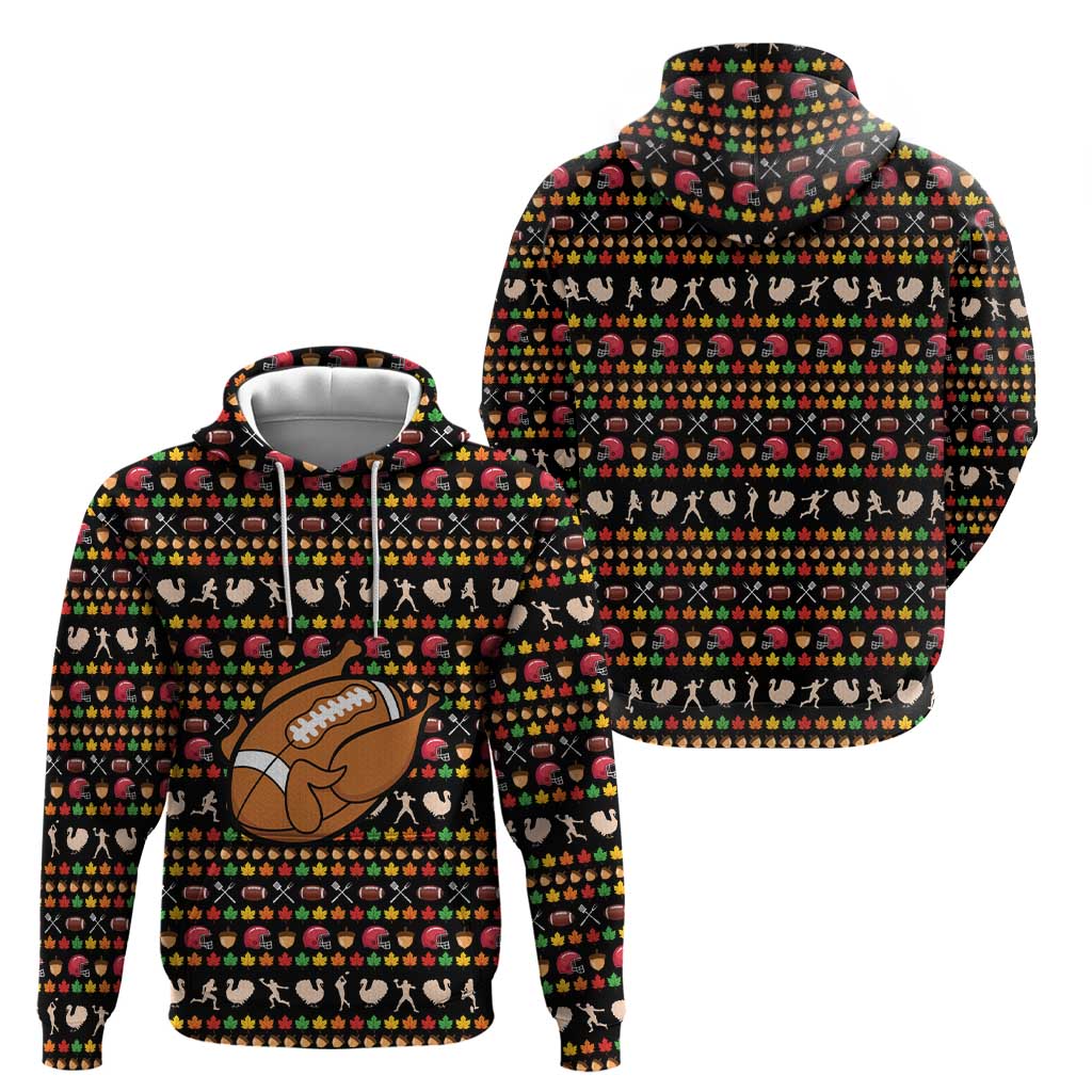 Merry Christmas Turkey Football Hoodie Fall Leaves Pattern for Game Day Fans - Wonder Print Shop