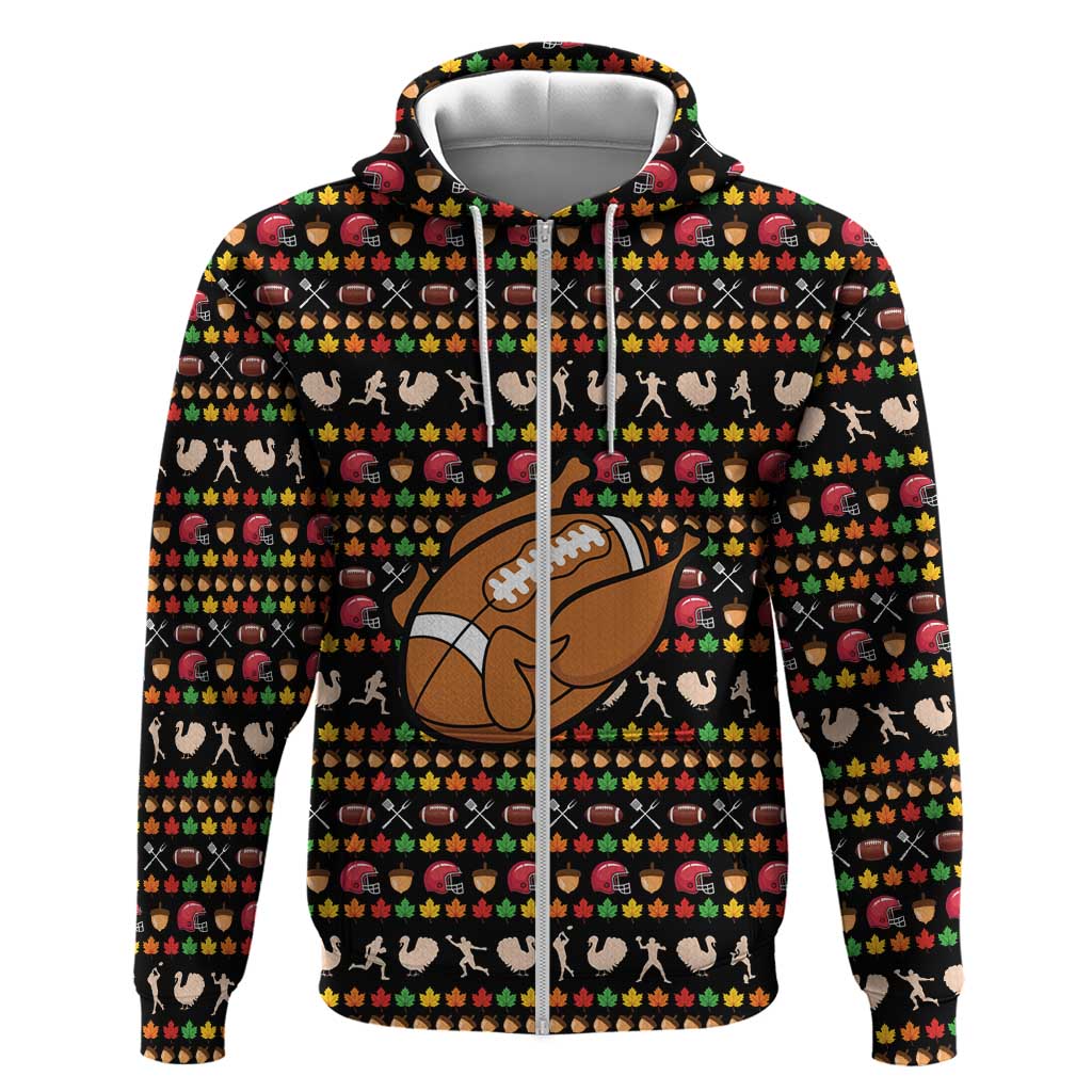 Merry Christmas Turkey Football Hoodie Fall Leaves Pattern for Game Day Fans - Wonder Print Shop